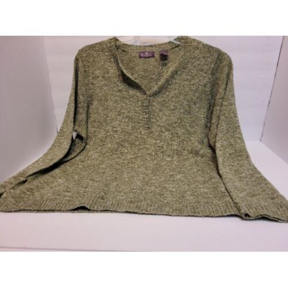 Bauxbei Henley Sweater Womens 1X Olive Green Excellent Marled Knit Long‎ Sleeve